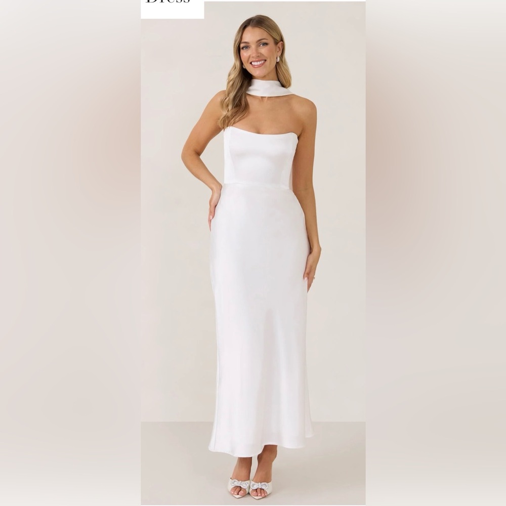 Park & Fifth White Satin Midi Dress